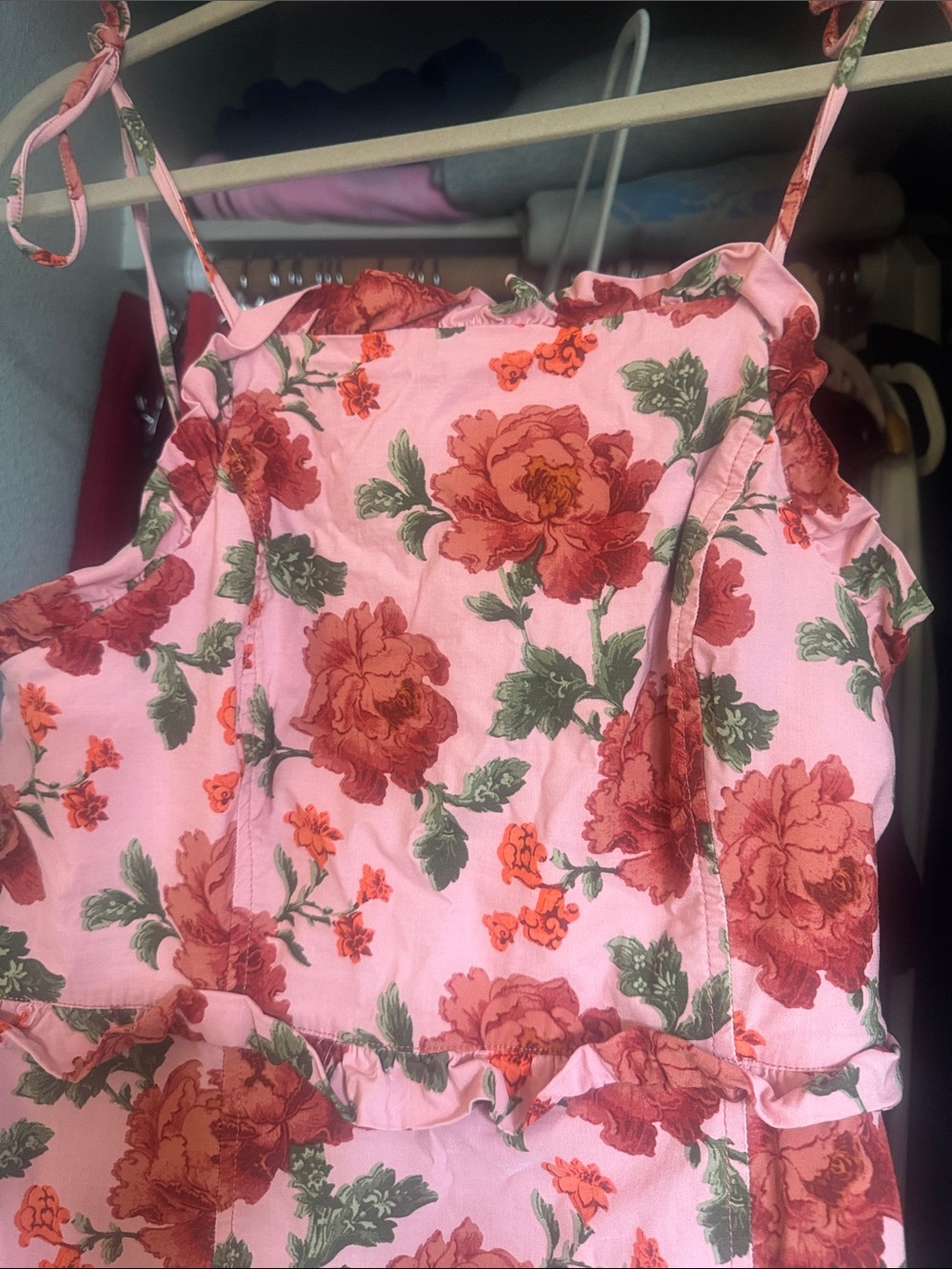 Anthropologie Pink Dress with Red Rose Print MP - Picture 2 of 3